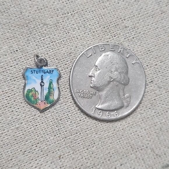 Vintage MCM Stuttgart Germany Shield Silver 800 Charm Pendant - Picture 4 of 4